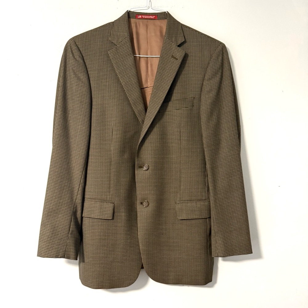 HART SCHAFFNER MARX Brown Tweed‎ Houndstooth Wool Sports Coat Jacket Blazer 40R
